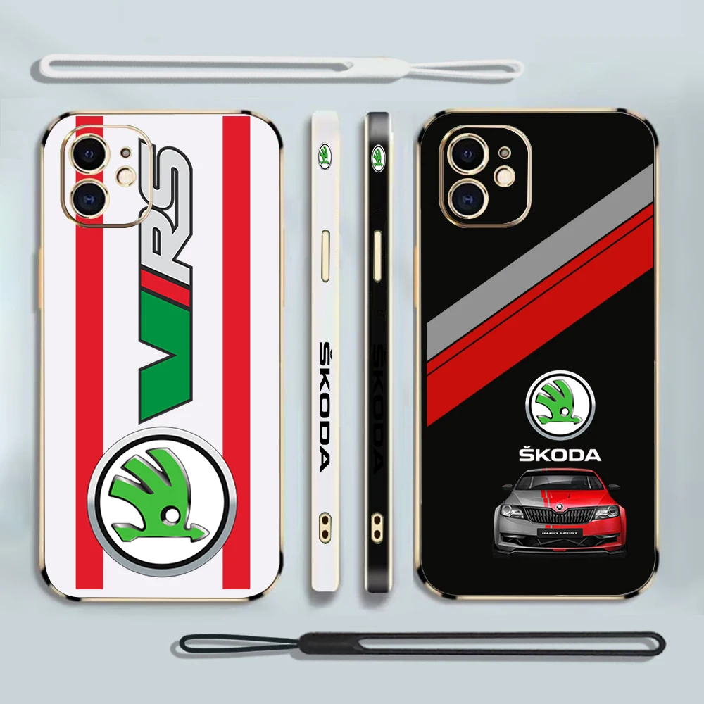 

Super Car Design-Skoda Phone Case for For iphone 14 13 12 11 Pro Max X MAX 7 8 Plus Case Glossy Plated Cover Silicone Protector