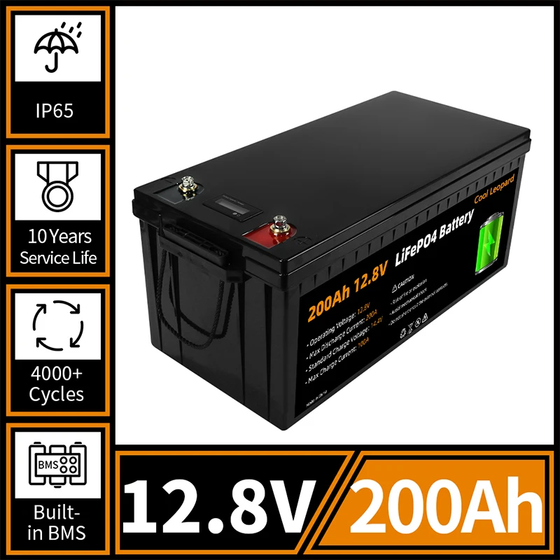 

12V 200Ah LiFePo4 Battery Built-in BMS,for 12.8V Golf Cart Boat Motor Solar System Rechargeable Lithium Iron Phosphate Battery