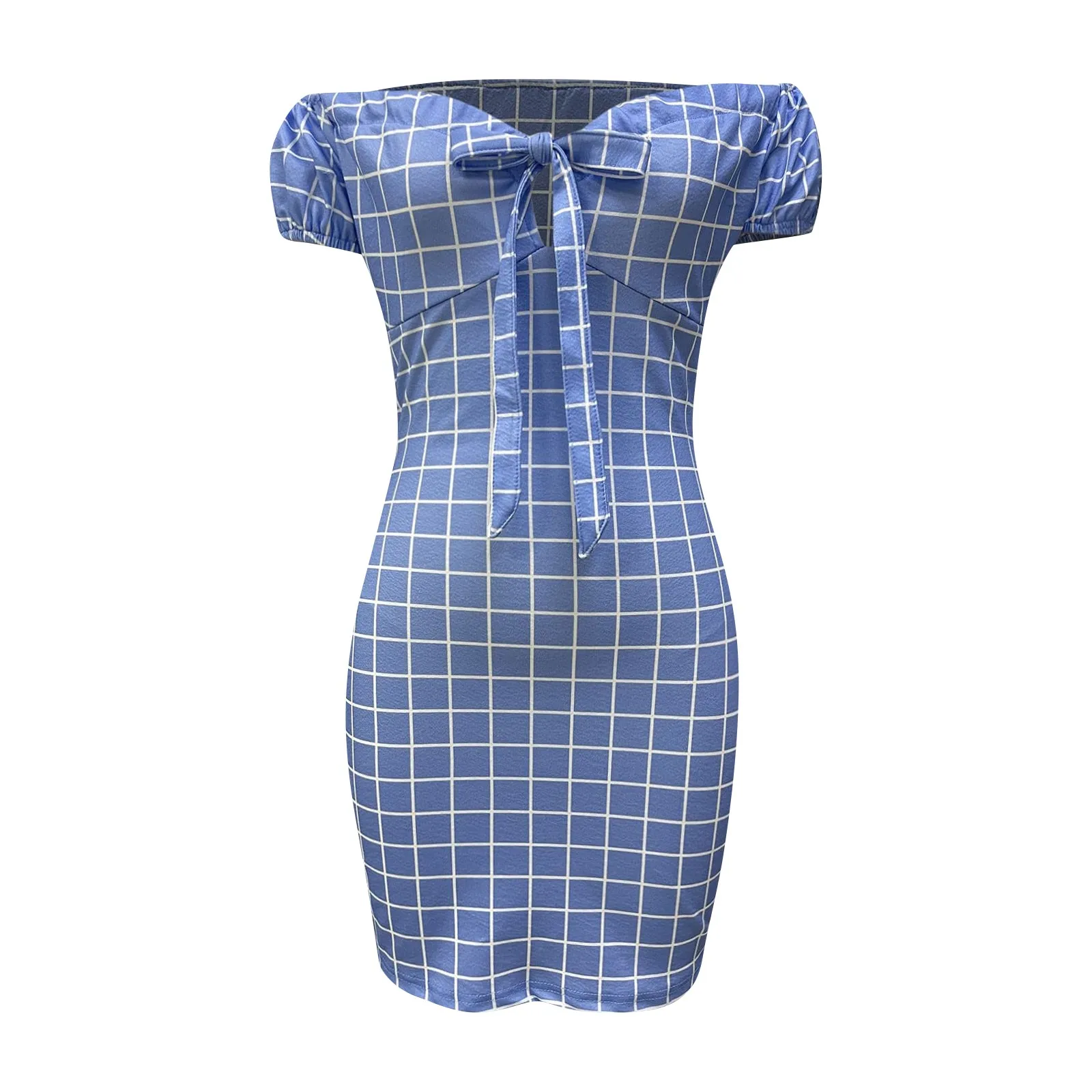Мини-платье на шнуровке летнее клетчатое платье с открытыми плечами женские
