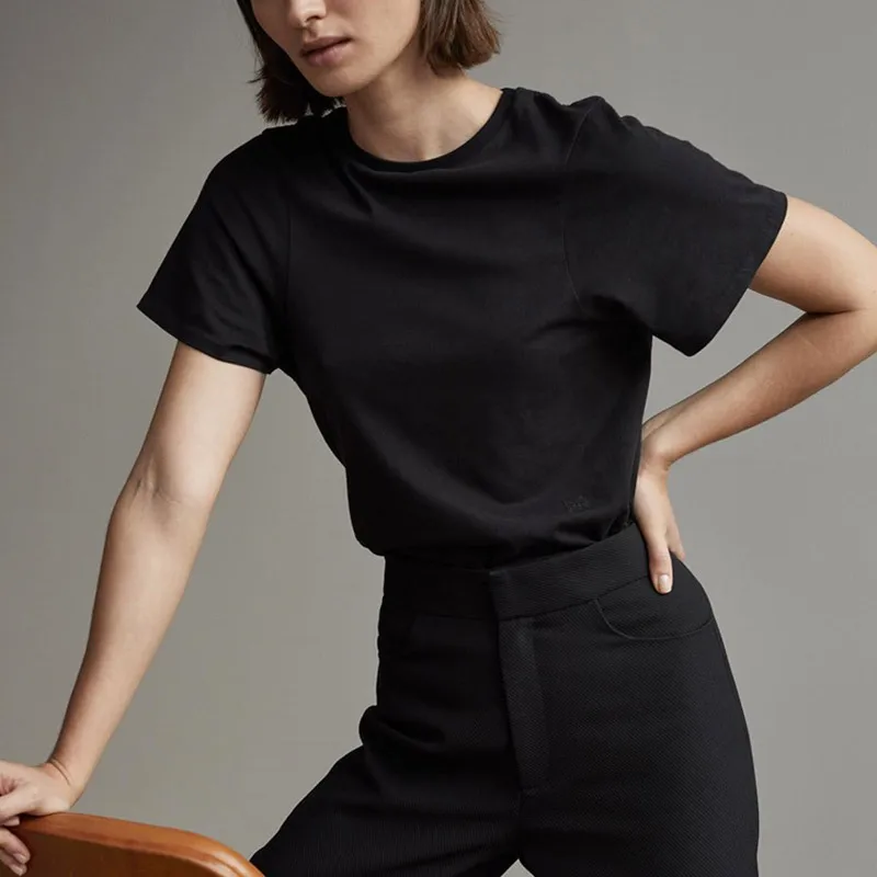 

2022 Spring Cotton With The Same Simple Embroidery Design Round Neck Solid Color Short-sleeved T-shirt Top