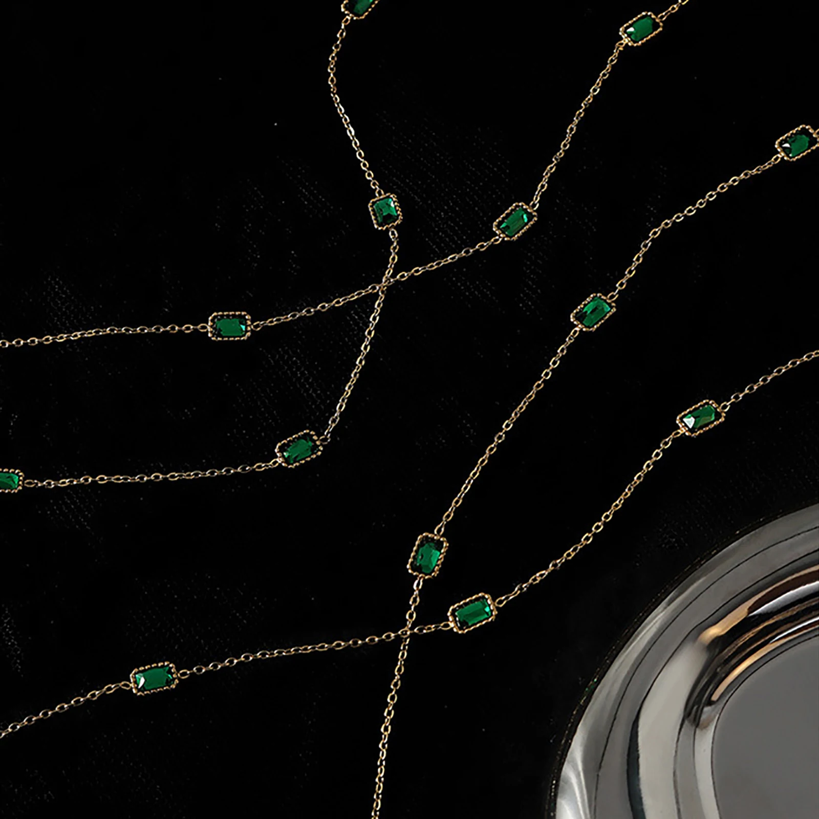 Ожерелья-цепочки с зеленым камнем для женщин винтажное прямоугольное ожерелье