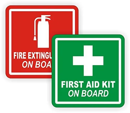 

For 3" Fire Extinguisher First Aid Kit on Board Vinyl Decals Stickers Labels Pair