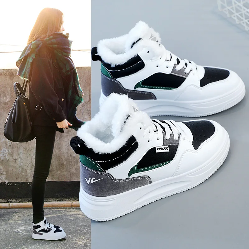 

Женские кроссовки на платформе, кожаные дышащие высокие кеды, черные белые, на зиму