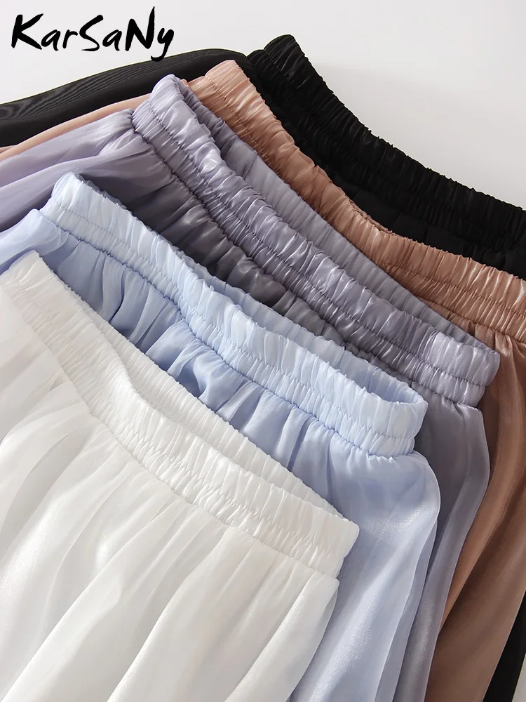 Весна-лето Яркая шелковая женская юбка с цветочным бутоном Однотонная