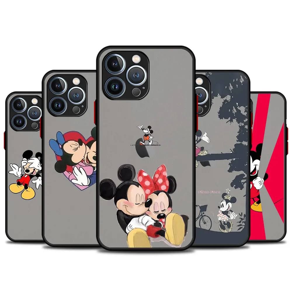 

Matte Carcasa Case PC Red Button For Apple iPhone 11 7 Plus X XR 12 Pro Max 8 XS 13 14 5 6 SE 5S Love Mickey Minnie Happy Kiss