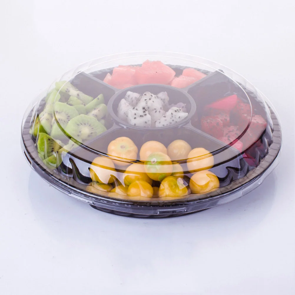 

10PCS Disposable 5 Compartment Food Storage Containers Round Plastic Salad Fruits Box with Lids