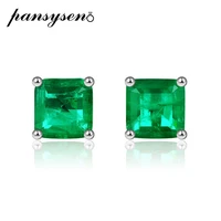 pansysen vintage 100 real 925 sterling silver 7mm emerald gemstone stud earrings for women anniversary party white gold earring
