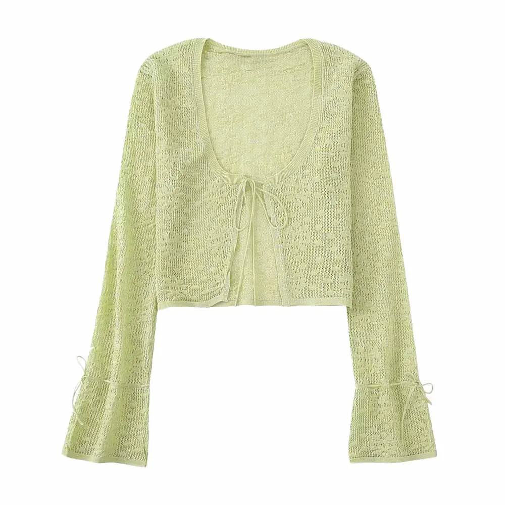 

TRAF WOMEN 2023 Spring/Summer Fashion New Metal Wire Knitted Short Sweater Cardigan Elegant Retro Female Chic Sweater 4331040