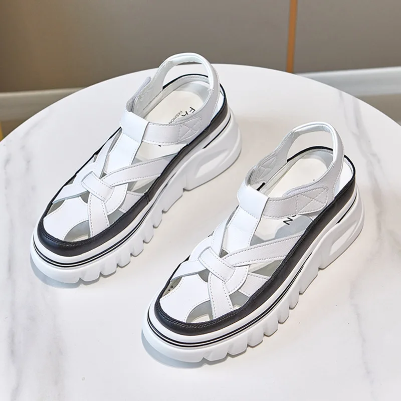 

Baotou Sandals Women 2022 New Summer Velcro Ladies Thick-soled Platform Sandals with Roman Women's Sandals Internal Increase