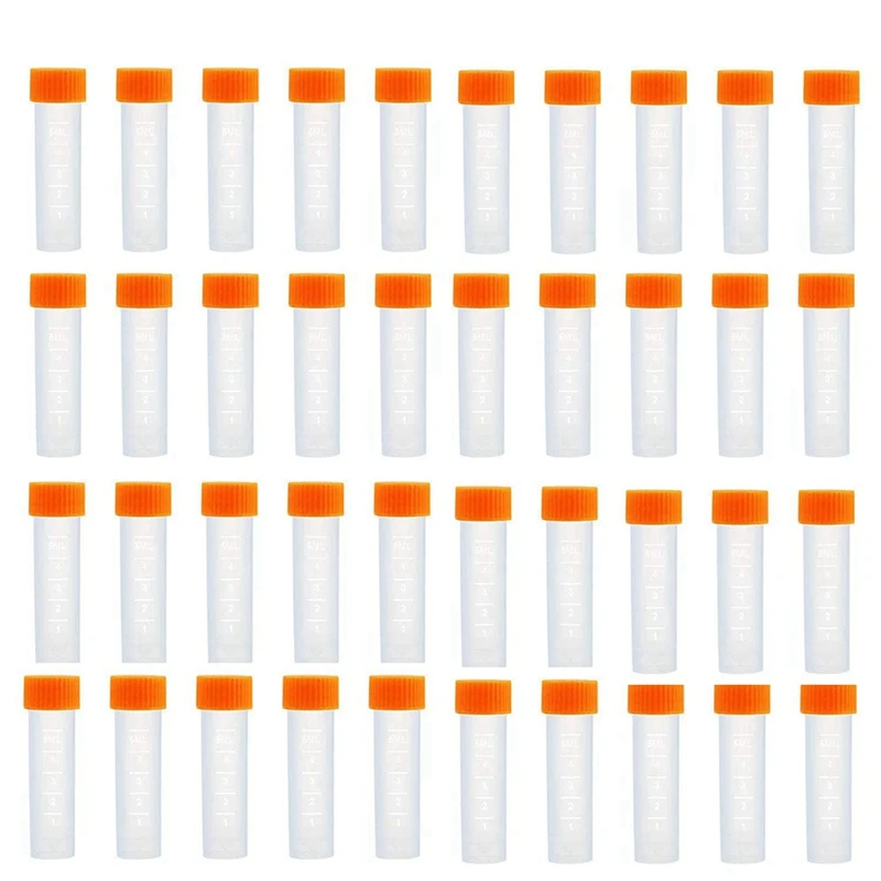 

200Pcs Plastic Test Tubes With Screw Cap,5Ml Centrifuge Test Tube, Plastic Freeze Test Tubes,For Office Chemistry Sample