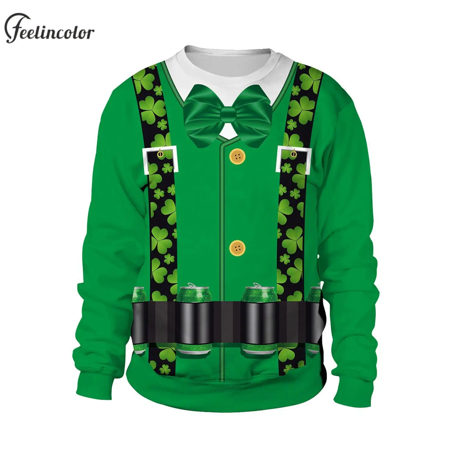 

Green Tracksuit Men St. Patrick Day Sweatshirts Couple Pullover Plants Traditional Graphic Sweatshirts Streetwear Male Clothes