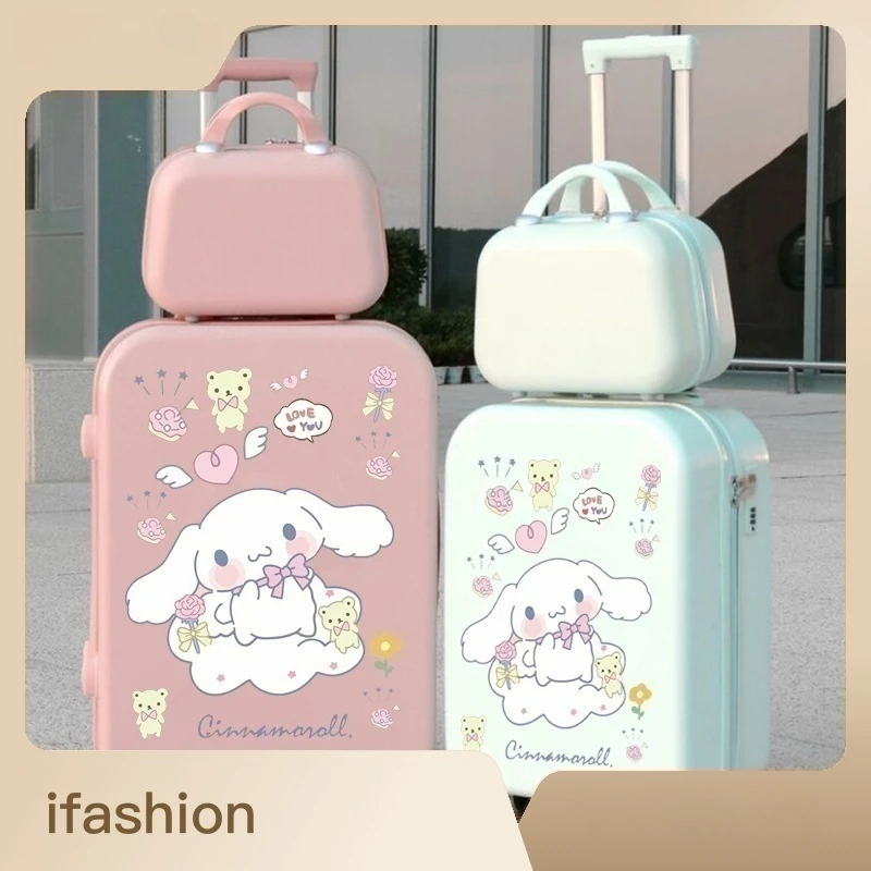 

Новый кожаный чемодан в стиле аниме Sanrio Cinnamoroll, чемодан на колесиках для деловых поездок, для мальчиков и девочек, милый подарок на день рождения