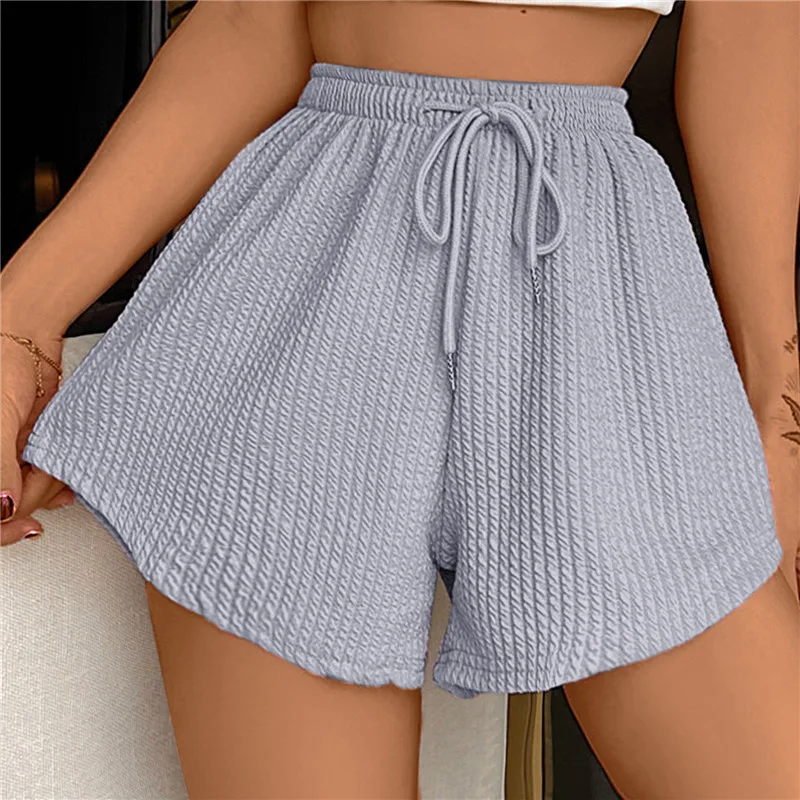 Women Summer Shorts High Elastic Lace Up Drawstring Wide Leg Sweat Short Fitness Running Shorts Loose Casual Sports Pants Female