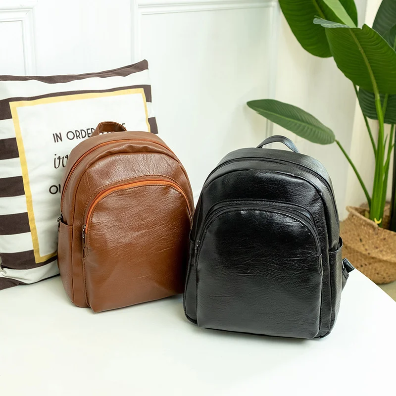 

Women's Backpack Vintage Leather Small Backpack Shoulder Bag Retro Wrinkled Black Leather Bags 2022 Fashion Women's Bag