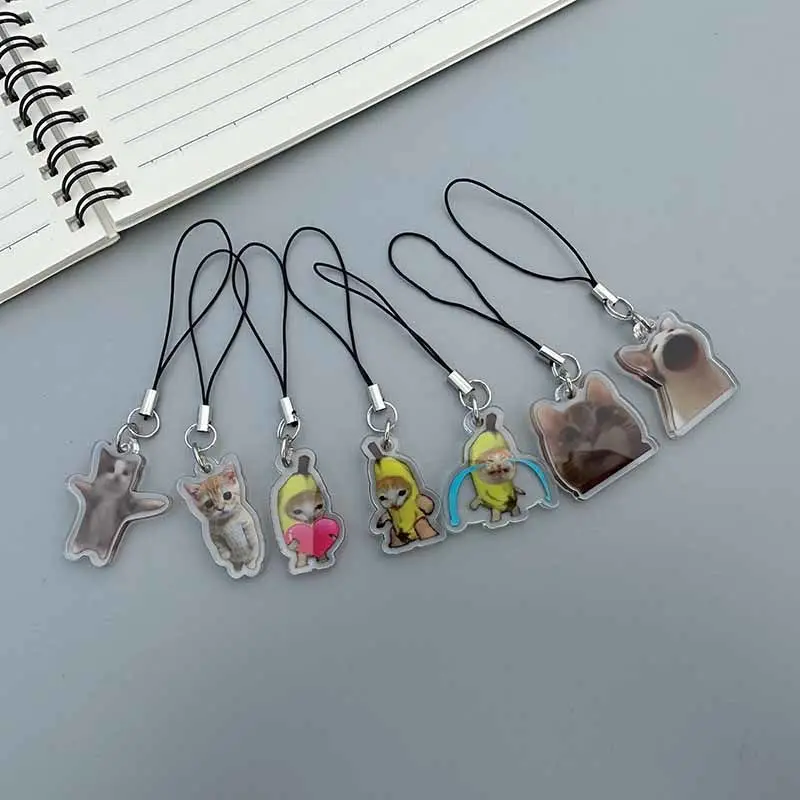 

2023 Happy Banana Cat Mobile Phone Chain Student Gift El Gato Meme Cat Funny Pendant Lanyard Small Pendant Maxwell Chain Fobs