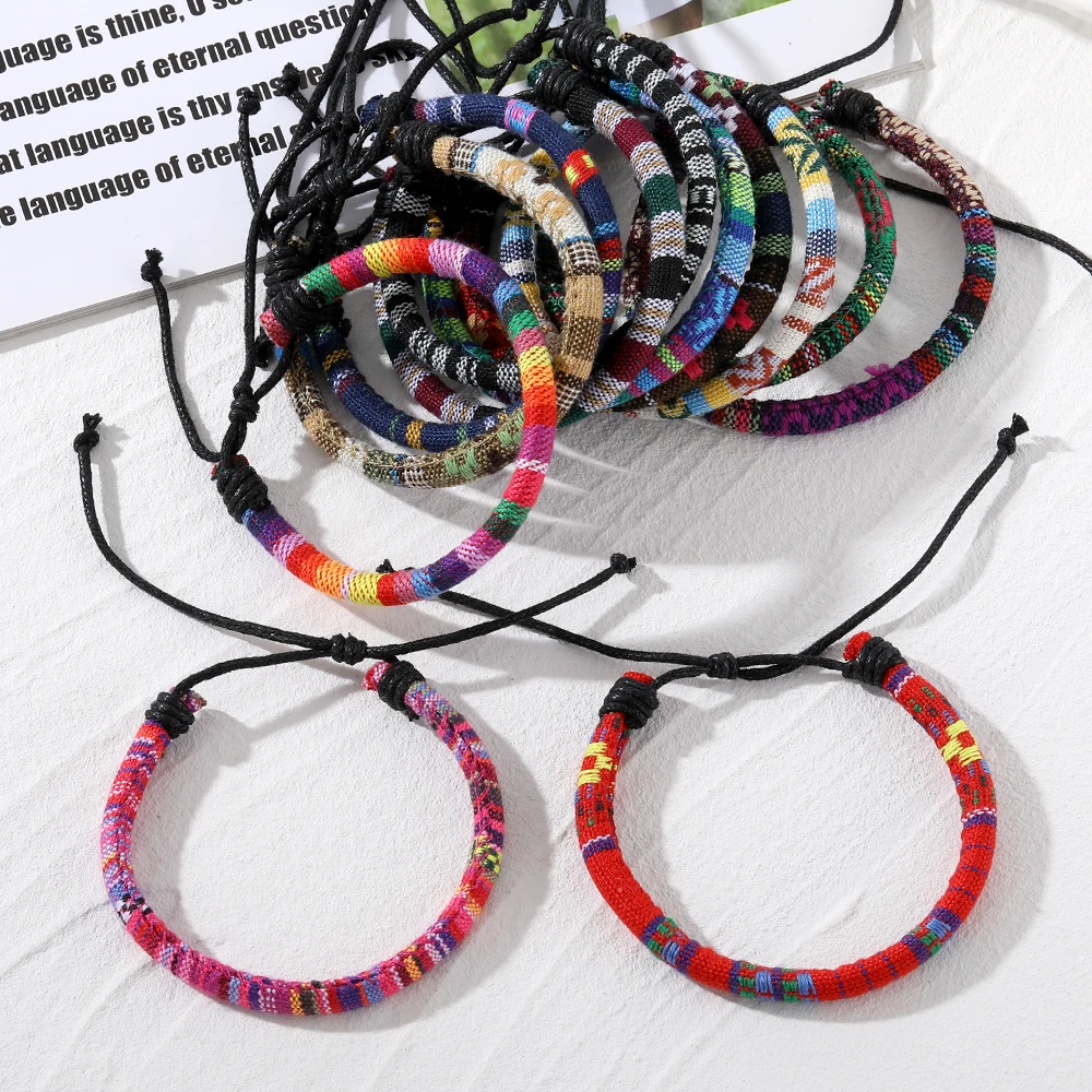 Плетеный этнический браслет FNIO в стиле бохо для женщин и мужчин тканевый ремешок