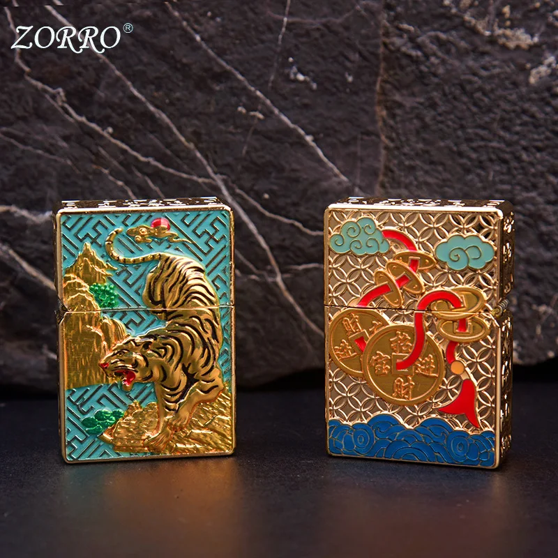 Фото Зажигалка для топливного масла ZORRO, персонализированная модная игровая Xiangyun Pixiu Tiger, ночник, броня, ветрозащитная, высококачественная зажигалка, аксессуары №3