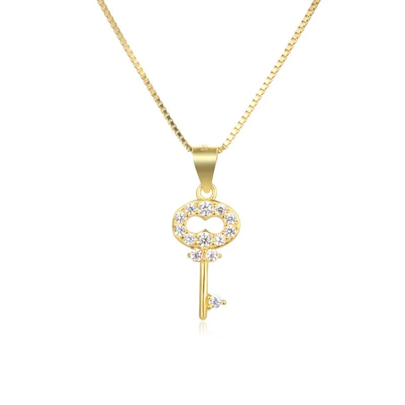 

Lefei Jewelry 925 Silver Fashion Trendy Luxury Design Diamond-set Golden Zircon Key Necklaces For Women Party Wedding Charm Gift