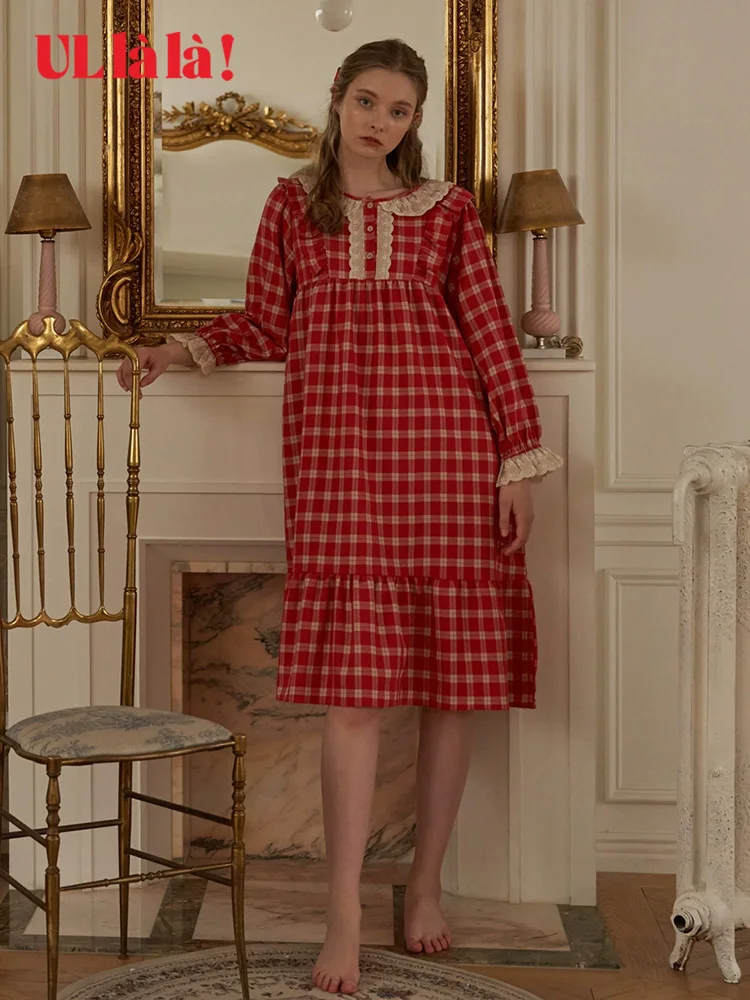 Ullala Южная Корея Ulala домашняя ночная рубашка красная клетчатая милая кукольная с