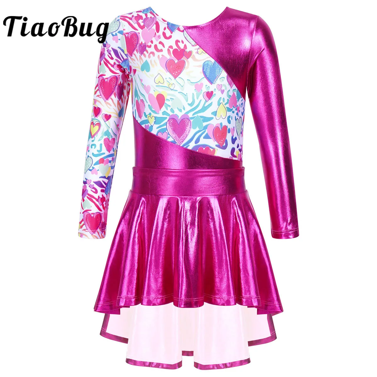 

Kids Girls Shiny Ballet Dance Sets Long Sleeves Gymnastics Workout Bodysuit and Skirts Set Ballet Dance Leotard Jumpsuit Romper