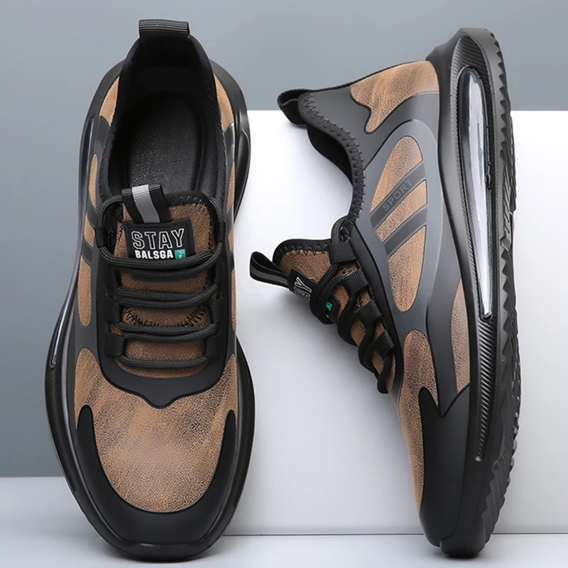 Men Leather Sneakers Trend Running Shoe Italian Breathable Male Non-Slip Footwears Vulcanized Outdoor Sport Hiking Walking Shoes