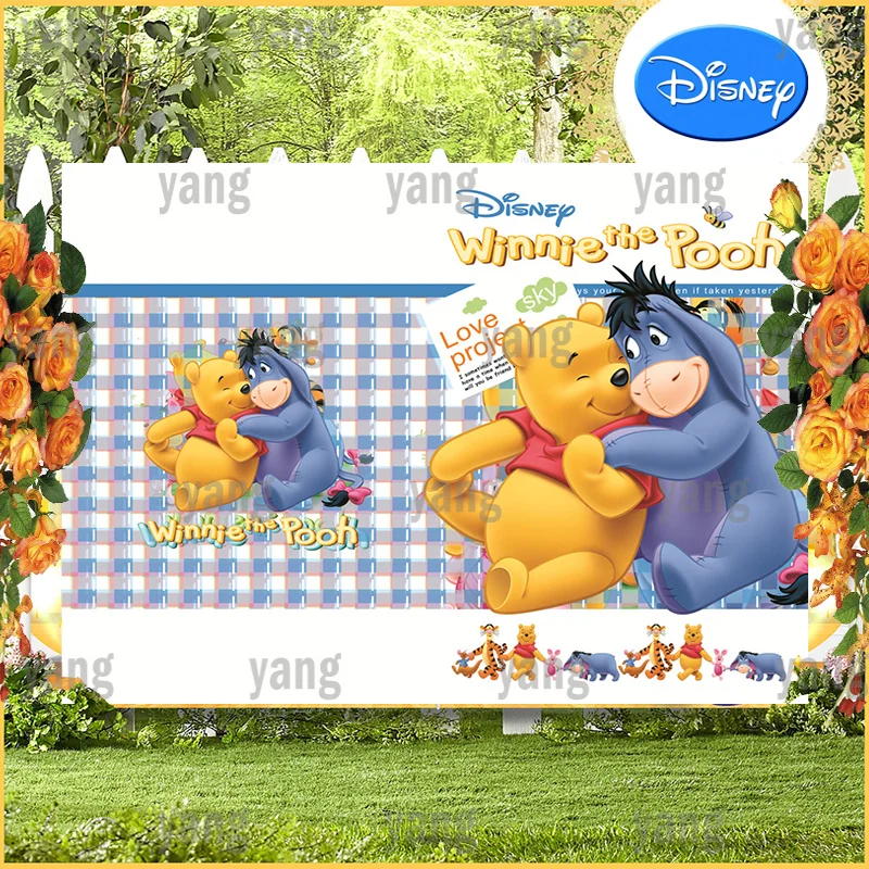 Disney Blue Newborn Baby Party Background Banner Birthday Tigger Piglet Eeyore Backdrop Custom Winnie Bear Cartoon Decoration