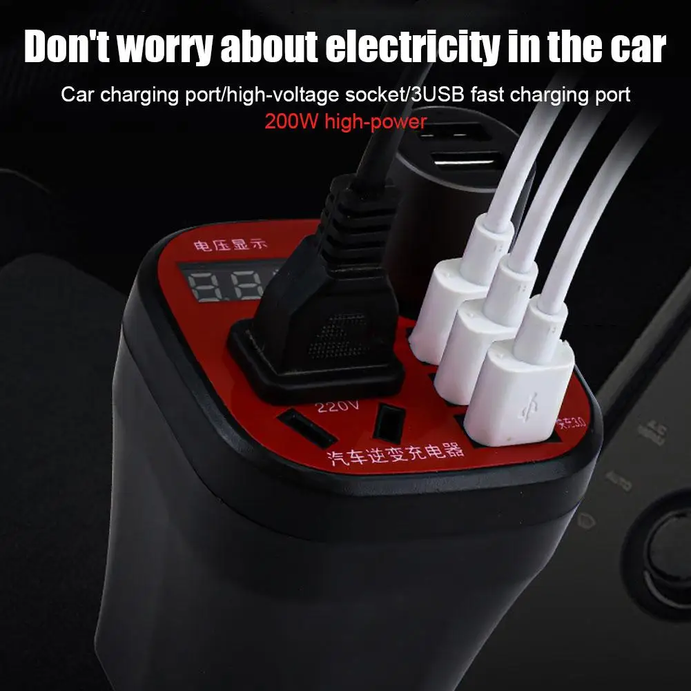 

Car Power Inverter 24V 12v 220v 120W Led Display 3 Lighter 12 v Cigarette + Ports 220 v QC3.0 inversor automotiva USB fonte Y1C8