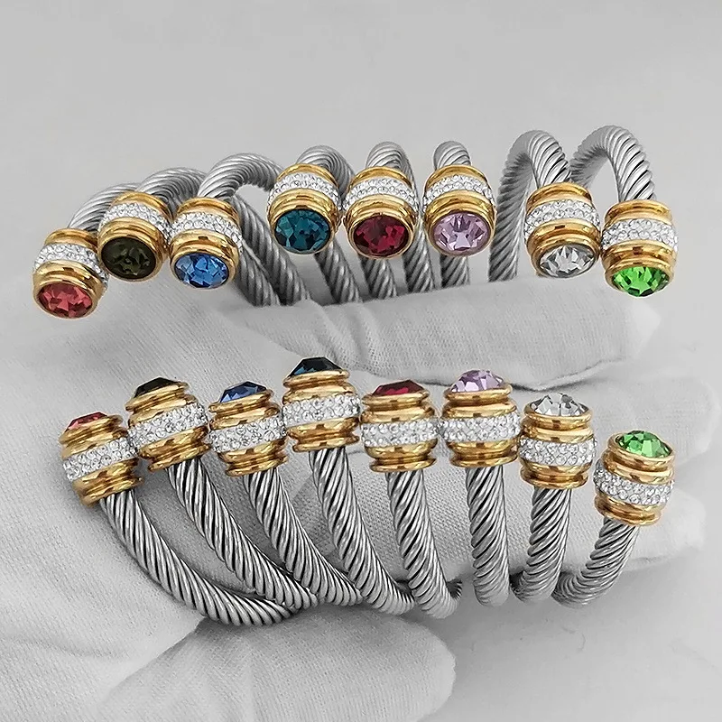 

C-Shaped New Fashion Stainless Steel Bracelet Women's Jewelry Color Zirconia Party Personality Accessories Holiday Gift