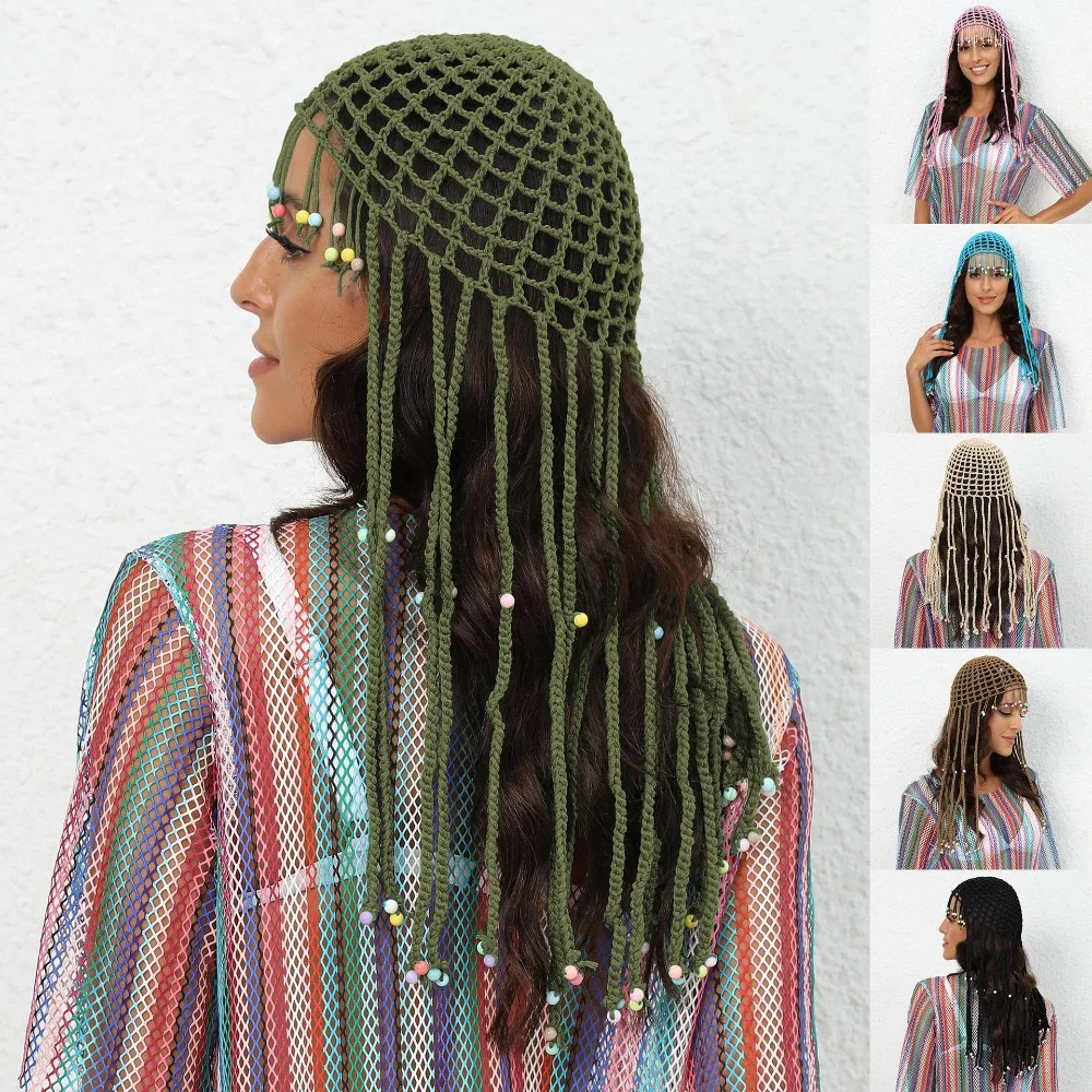 

Decoration with Beads Women's Tassle Crochet Hats Hat Cap Hollow Beanie Chic Hat