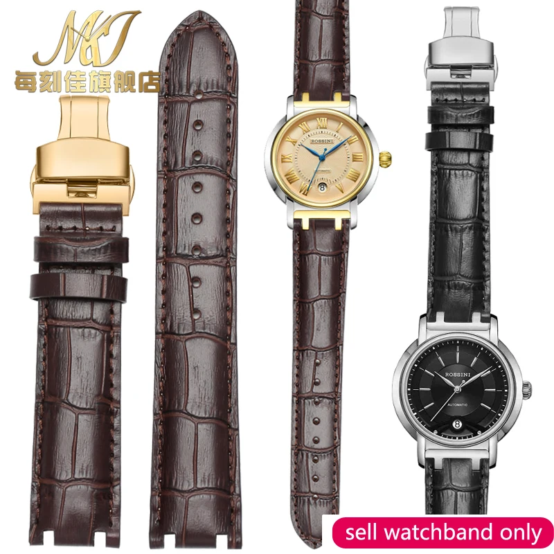 

For Rossini Strap Original Style Men and Women 6566 5566 5565 Concave-Convex Leather Watch Band