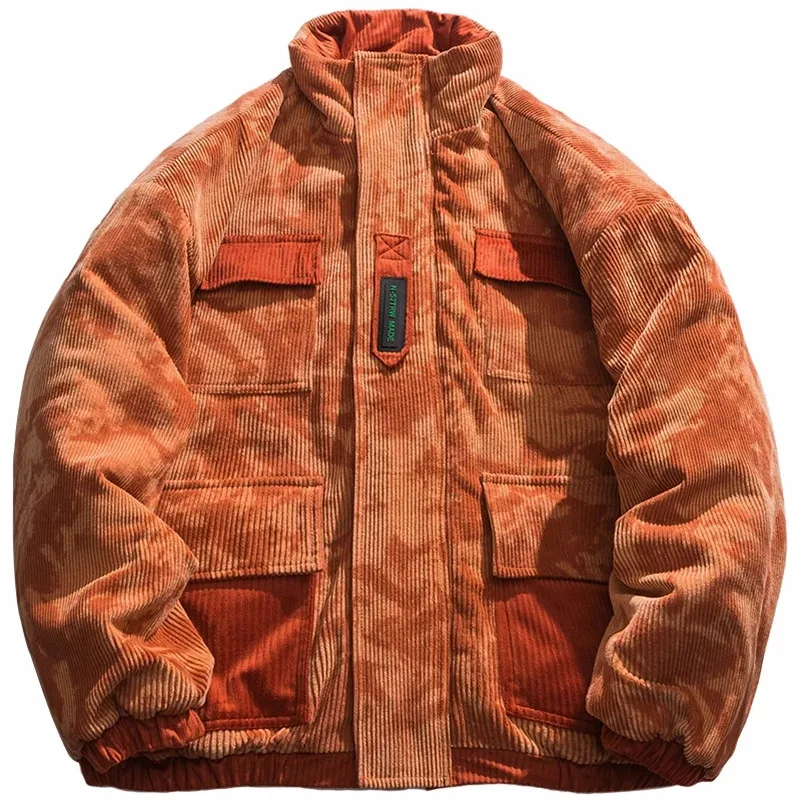 

Retro Corduroy Jacket Parkas Streetwear Men Vintage Hip Hop Padded Tie-dyed Warm Thick Jackets Fashion Windbreaker Coat Unisex