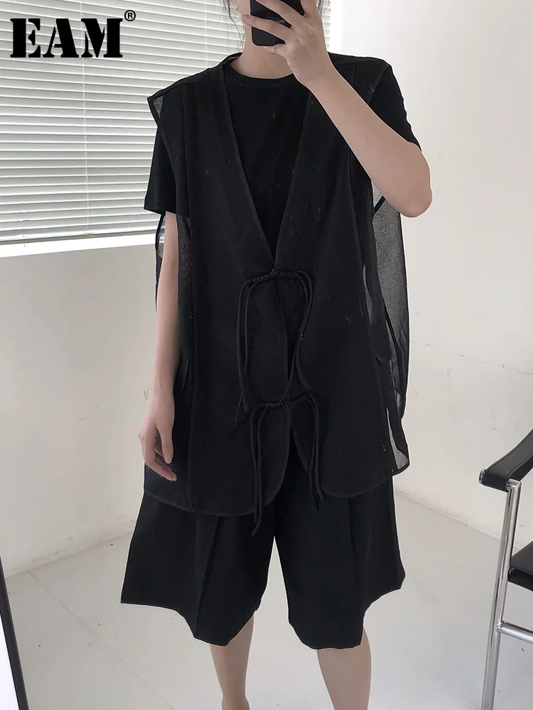 

Women Loose Fit Mesh Black Big Size Personality Vest New V-collar Sleeveless Fashion Tide Spring Autumn 2023 1DF5943