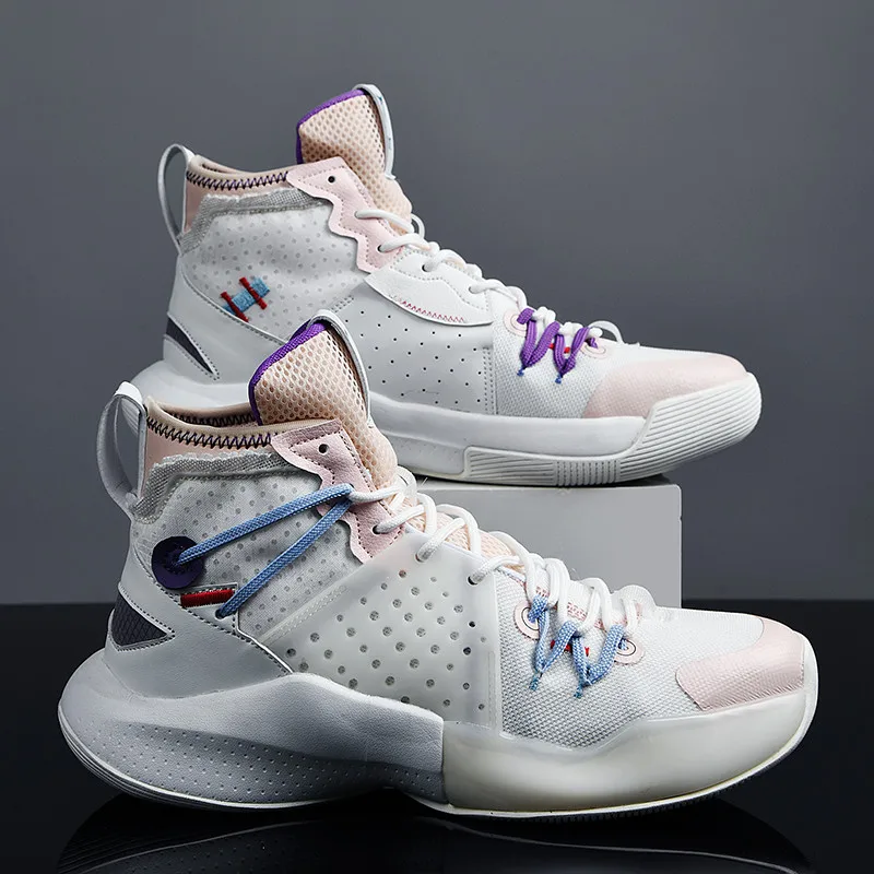 Men's Patchwork Color Basketball Shoes Men's High Top Lace-up Sports Shoes High Quality Non-slip cushioning Rubber Soles