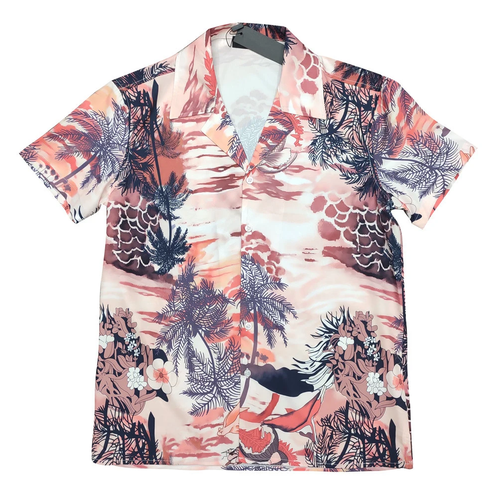 

2022 Floral Tree Print Short-sleeved Shirt Short Top For Men Lapel Streetwear Top Casual Shirt Homme Camisa Social Masculina