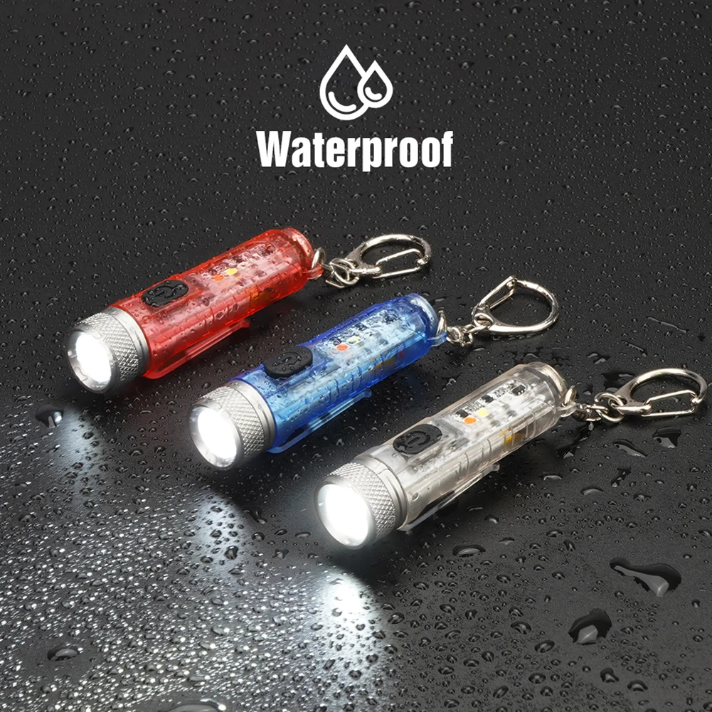 

Mini Keychain Torch USB Rechargeable LED Light Waterproof EDC Flashlight Fishing Camping Portable with Buckle