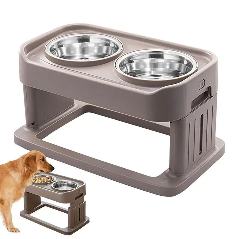 

Adjustable Dog Bowl Stand Neater Feeder For Dogs Mess Proof Elevated Bowls With 2 Food Bowls No Slip 3 Heights For Dog & Cat