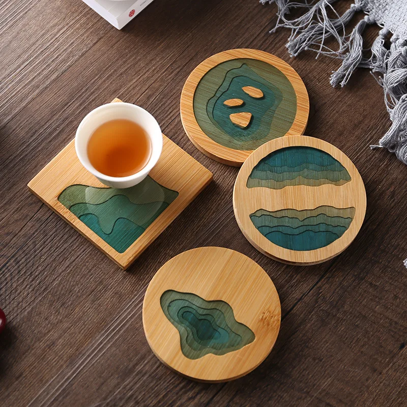 

Creative epoxy resin transparent bamboo round tea coaster cup holder potholder Kung Fu tea set tea ceremony accessories supplies