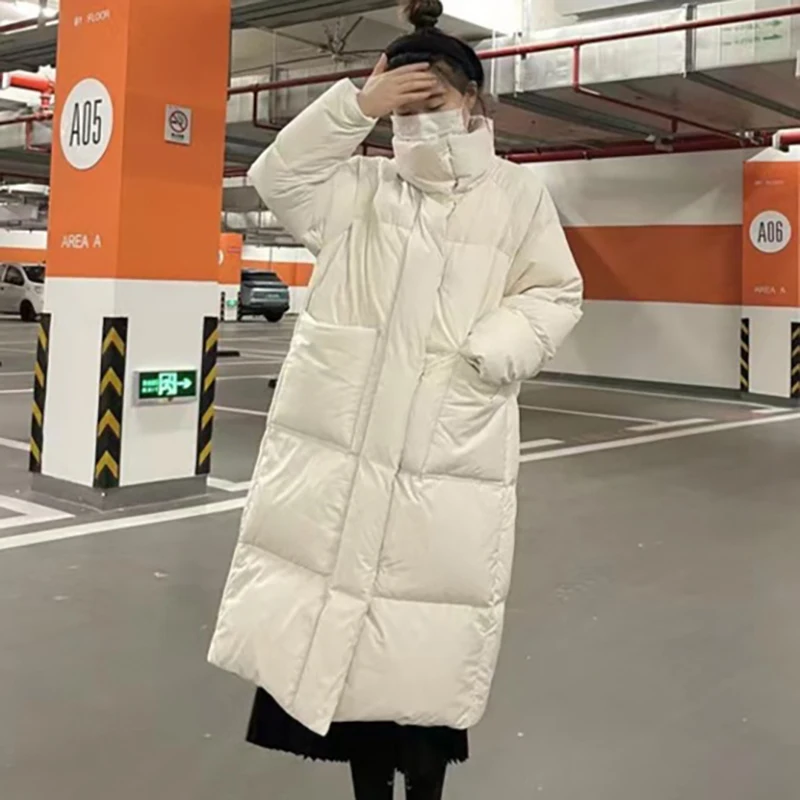 DEODAR Women Winter Long Bread Down Jacket Large Pockets Windproof Casual Warm Thick Parkas White DuckDown Coat for Office Lady