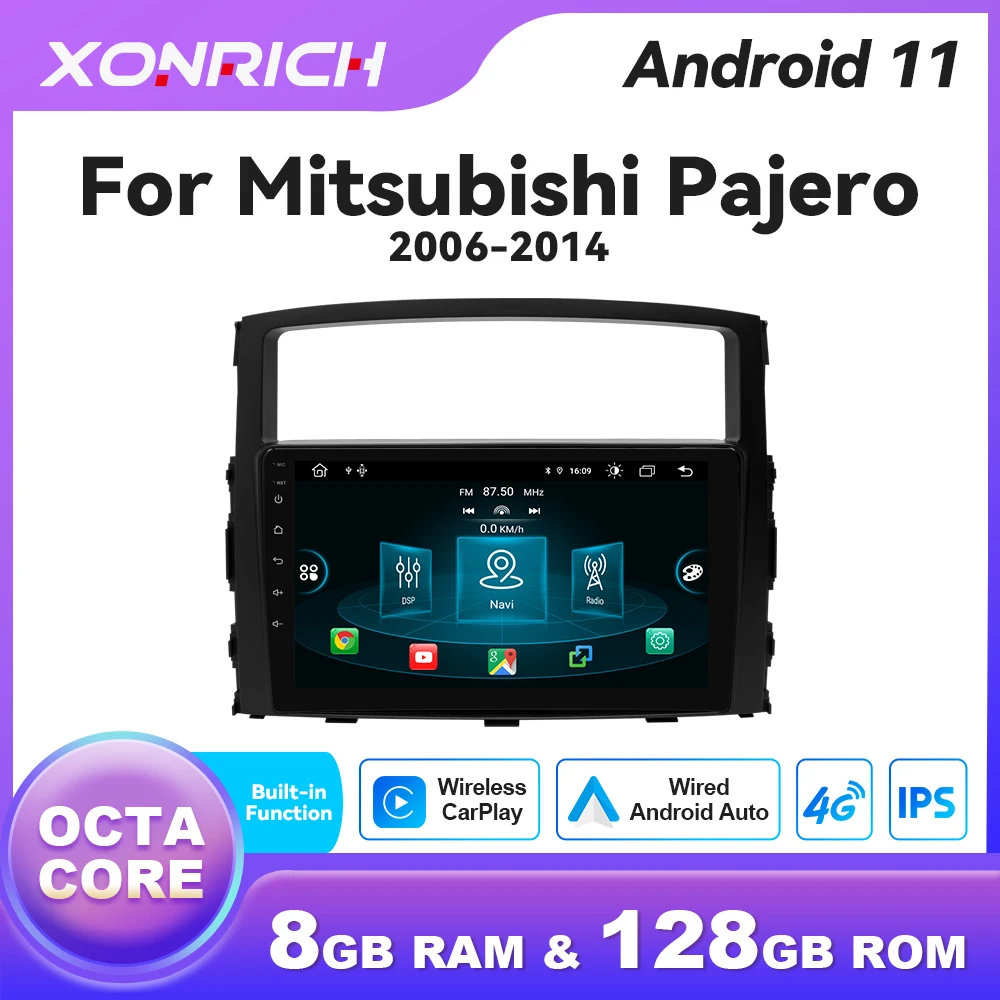 Автомобильная Мультимедийная система Carplay Android 11 для Mitsubishi PAJERO 4 2006-2014 AI голосовое