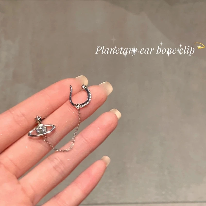Новые корейские модные циркониевые серьги-клипсы в виде планеты для молодых