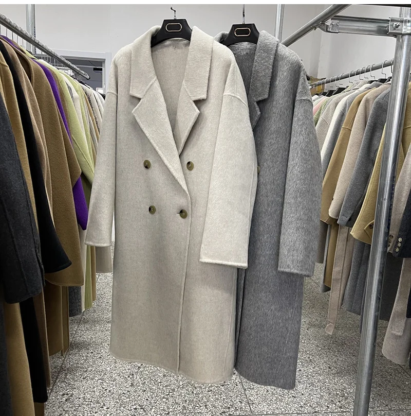 

Длинное шерстяное двустороннее кашемировое пальто Dayaichi для женщин средней длины меховое пальто из альпаки для женщин