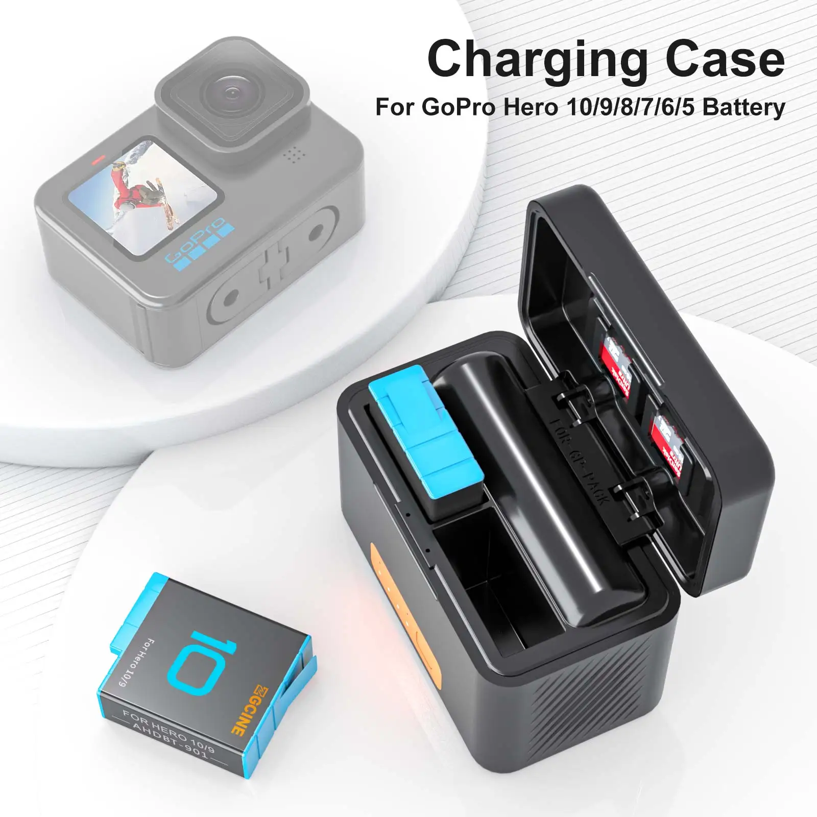 

ZGCINE PS-G10 New For GoPro 10 9 Battery Mini Charging Box Charger Smart 5200mAh Power Bank TF Card Reader Battery Storage Case