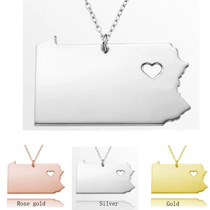 United States Map Stainless Steel Pendant Necklace USA Pennsylvania Pendant Rose Gold Necklace Stainless Steel Jewelry