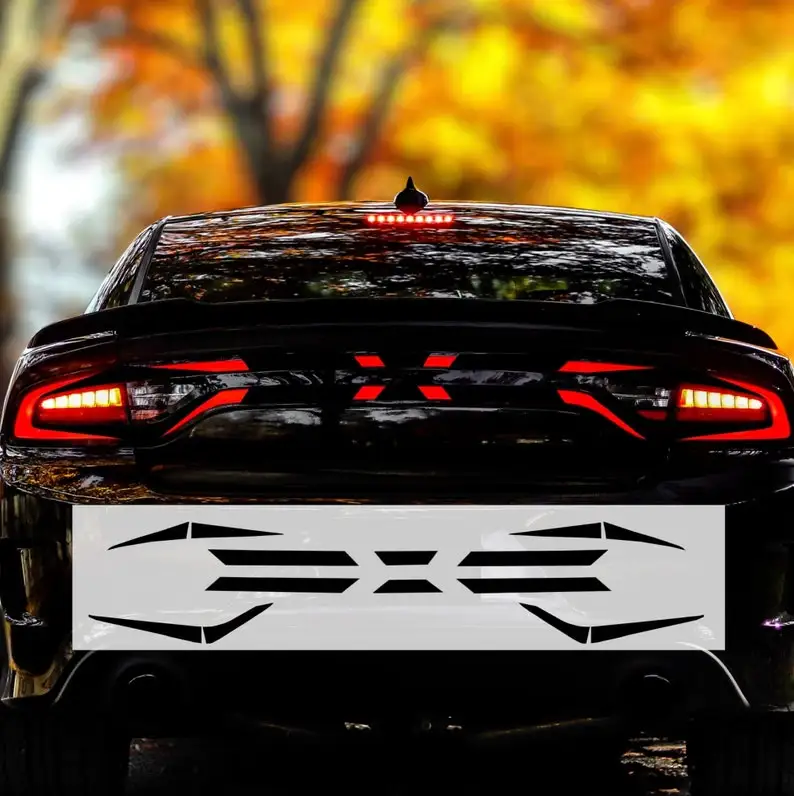 

STYLE 14 Center Crossed Tail Light Race Track Vinyl Overlay Decal Cover Fits Dodge Charger 15 2016 2017 2018 2019 2020 2021 2022