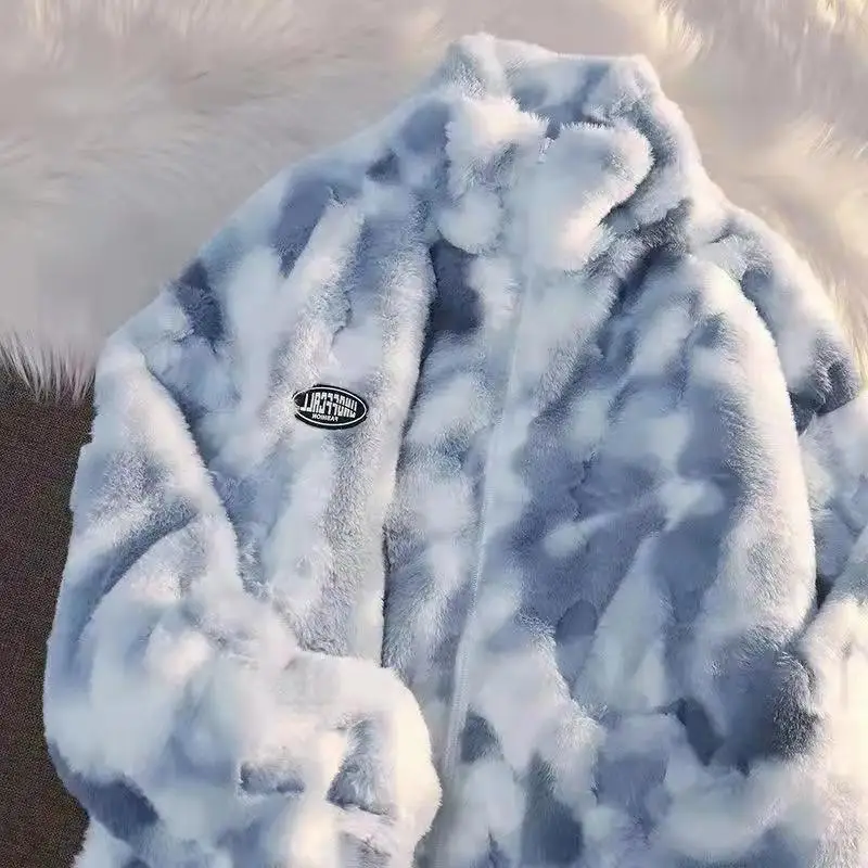 Tie-dye little scented coat for women 2022 new winter loose and thick imitation lamb cashmere top fashion women's wear