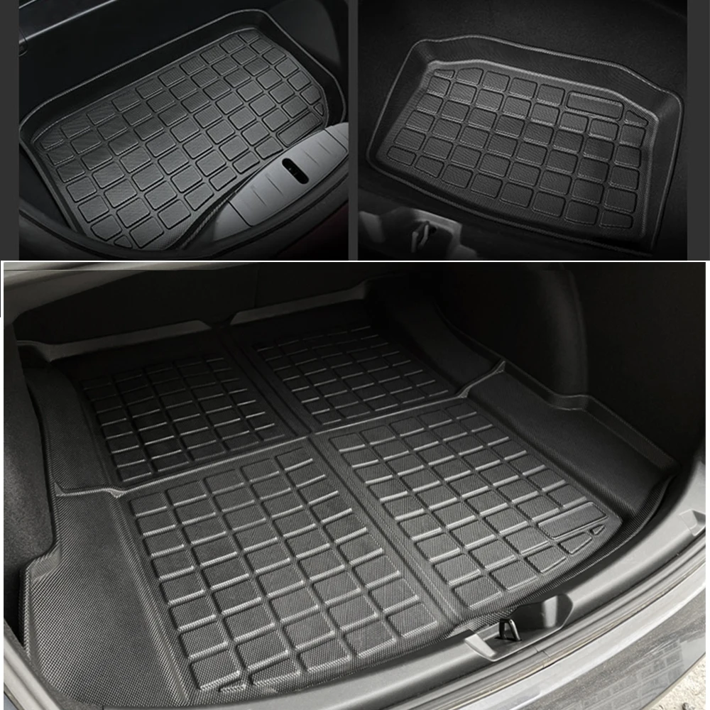 

All Weather TPE Rugged Trunk Liners Set For Tesla Model 3 2021-2023 Car Boot Carpet Frunk Lower Cargo Mats Storage Tray