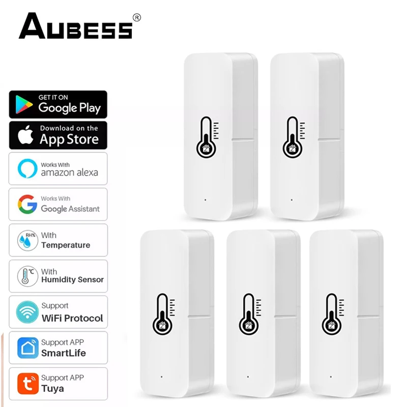 

AUBESS WiFi Tuya Smart Life Temperature Sensor Humidity Detector Indoor Hygrometer Controller Monitoring For Alexa Google Home