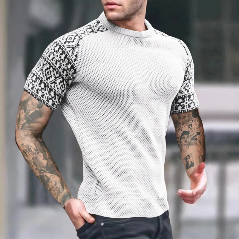 

Independent Station Cross border Foreign Trade High Quality 2023 Spring/Summer New Men's Round Neck Pullover Colored Waffle Shor
