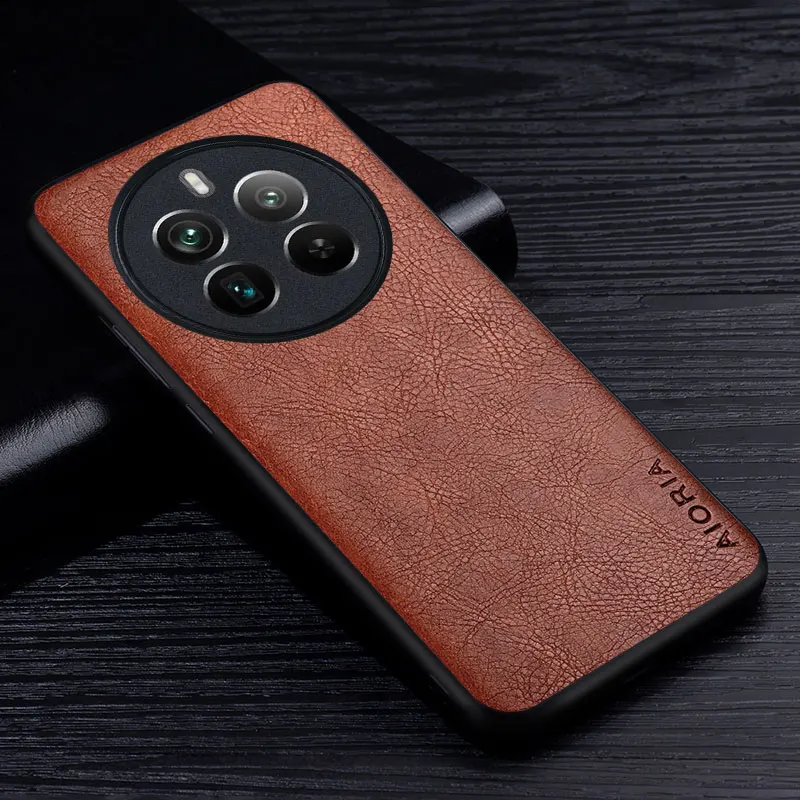 Кожаная задняя крышка для Realme 12 Pro Plus чехол Premium Business Style Retro Litchi с рисунком realme pro 5G