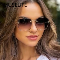 vintage rimless square sunglasses women luxury fashion oversized sun glasses female retro pink black gradient mirror oculos
